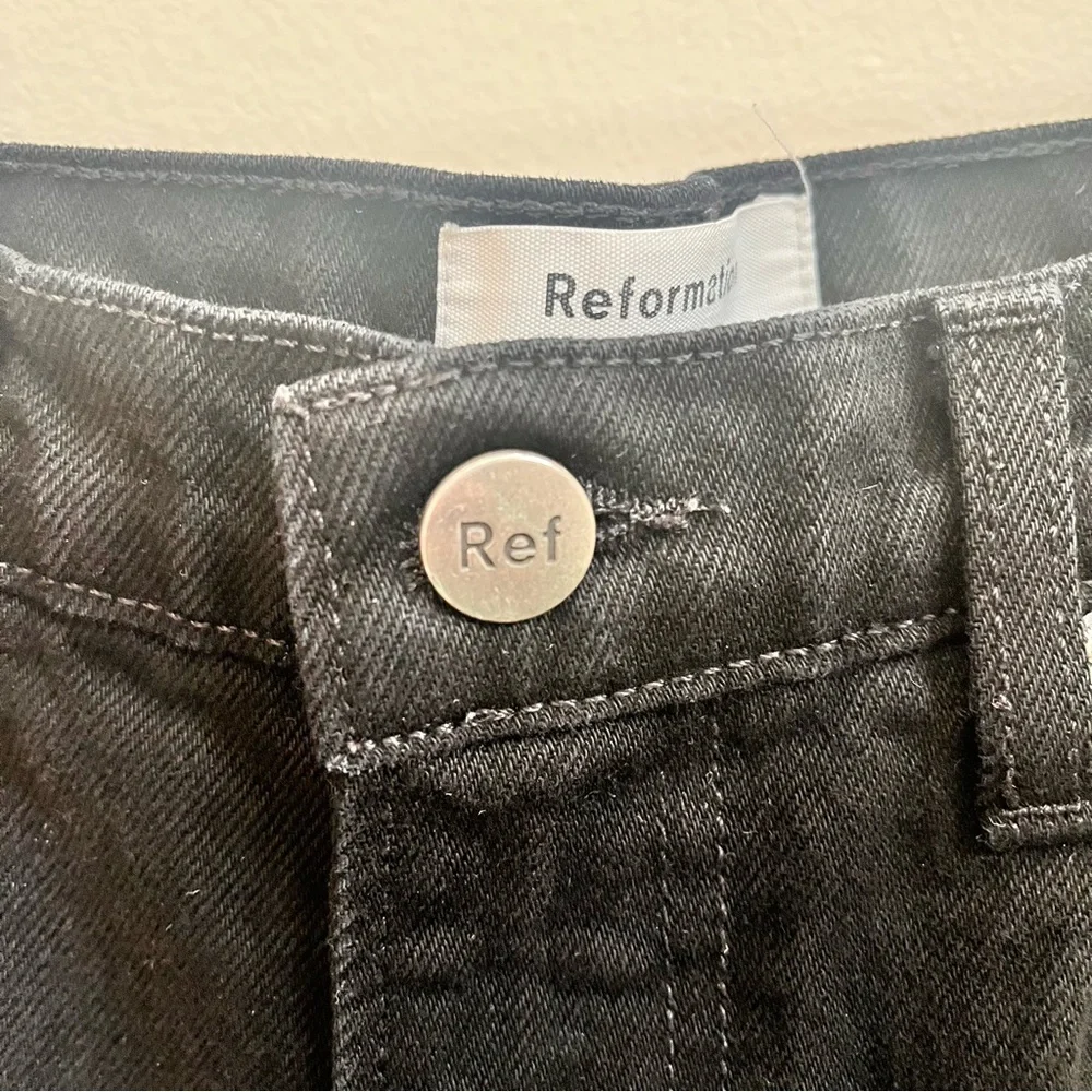 Reformation SAMPLE Julia High Cigarette Jeans Black Destroyed with Knee Patch